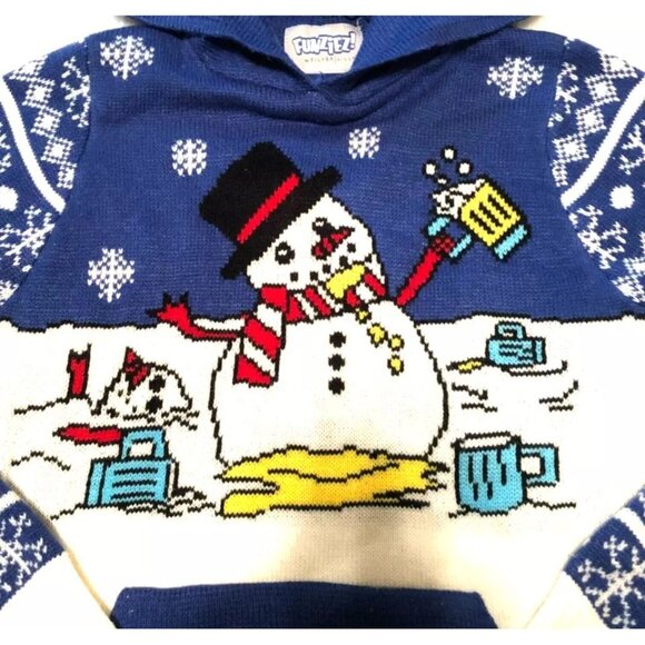 UGLY CHRISTMAS SWEATER HOODIE SZ S SNOWMAN BY FUNZIES BLUE WHITE WINTER WOMENS - Picture 2 of 5